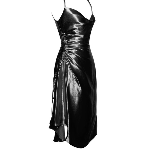 Callie Lives Blinding Love: Sleeveless Cami Cowl Neck Golden Yellow Slip Dress L - Picture 9 of 12